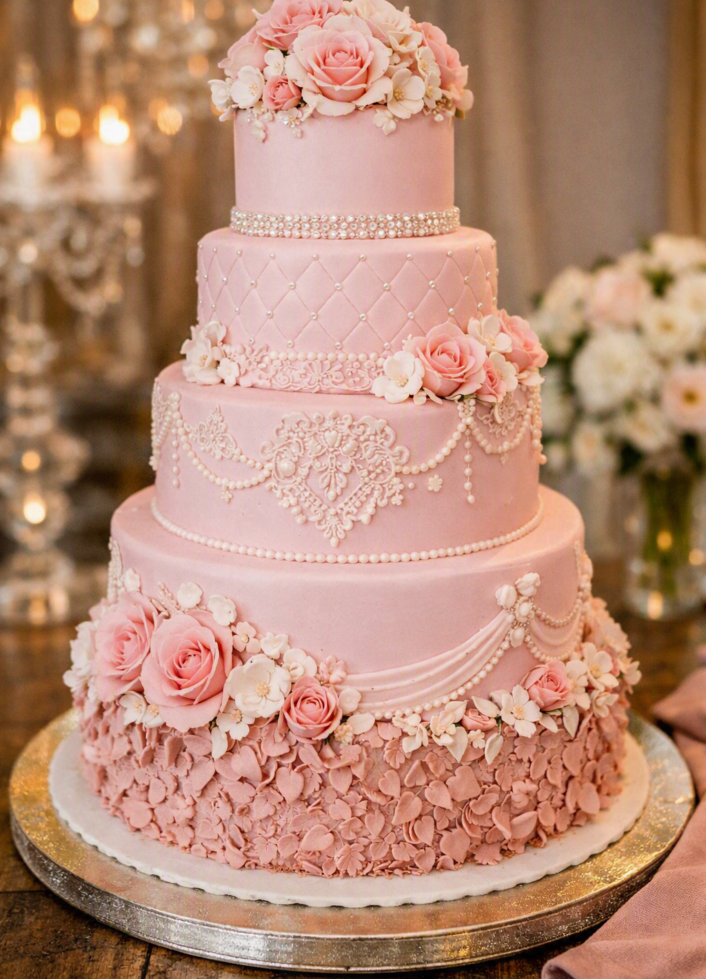 Wedding tier cake with fresh flowers